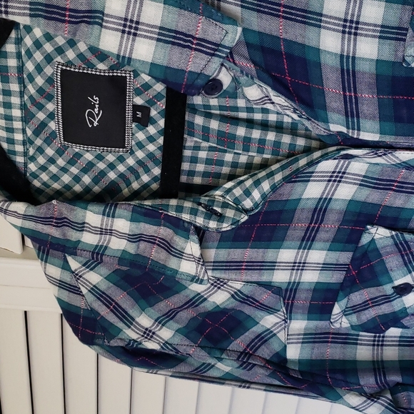 Rails Lined Plaid Button Front Shirt, Blue Green, Size M - Picture 4 of 15